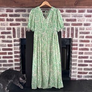 Marks & Spencer Collection Maxi Dress UK 12 Green Leopard Animal Print